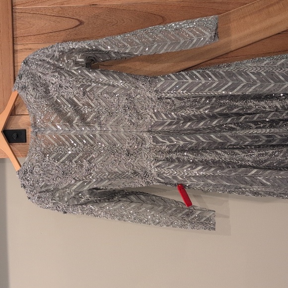 Mac Duggal 20189 Embellished Illusion Long Sleeve Wrap Over A Line size 4 - Picture 12 of 14